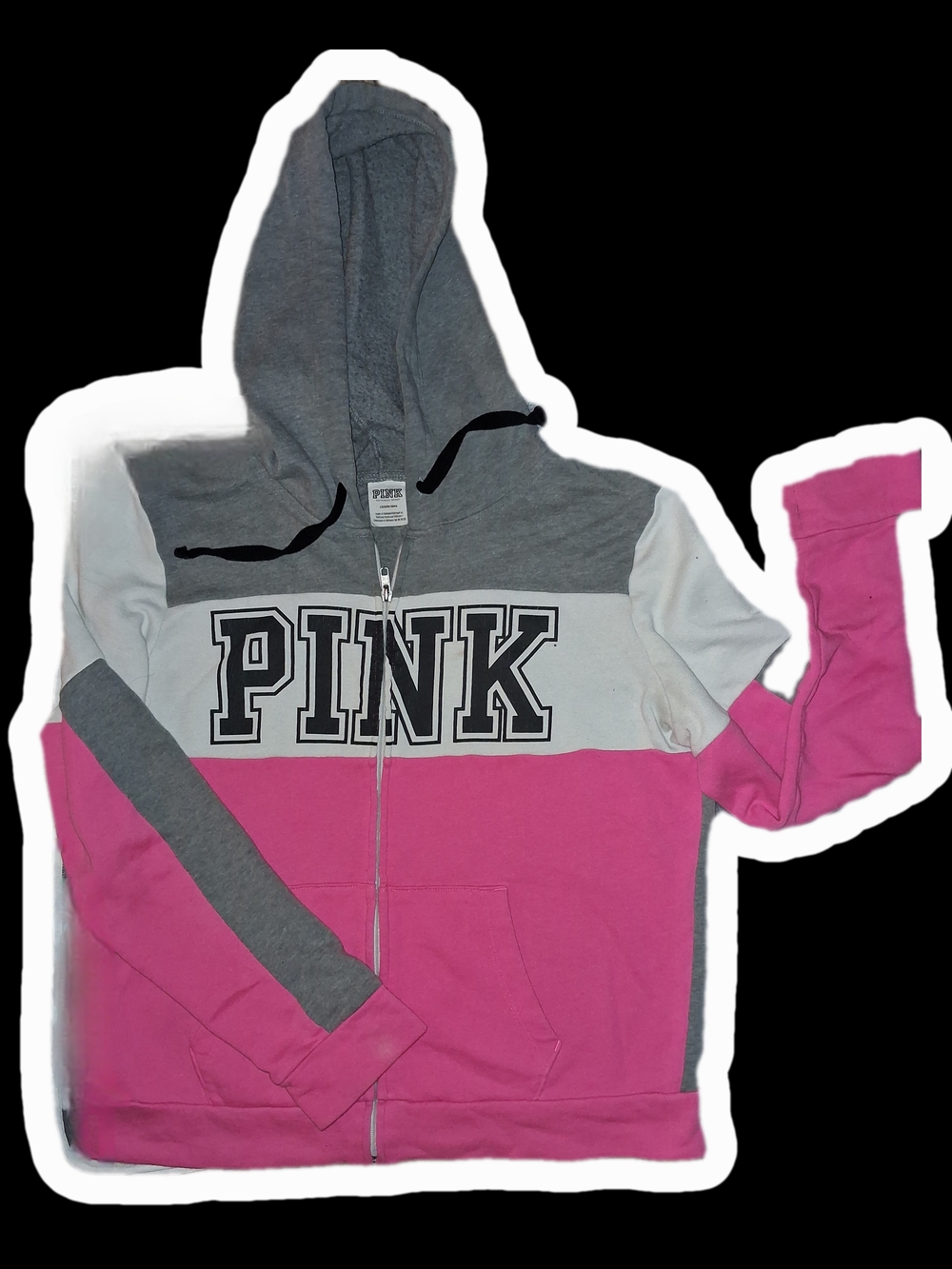PINK Victoria's Secret Girls' Colorblock Zip Hoodie - Pink, Gray & White